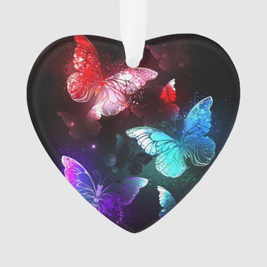 夜白熱［赤熱］光を放つの蝶3匹 オーナメント (正面)