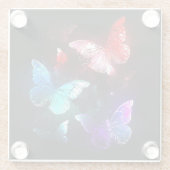 夜白熱［赤熱］光を放つの蝶3匹 ガラスコースター (裏面)