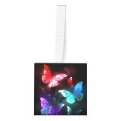 夜白熱［赤熱］光を放つの蝶3匹 キューブオーナメント (正面)