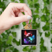 夜白熱［赤熱］光を放つの蝶3匹 キーホルダー (手)