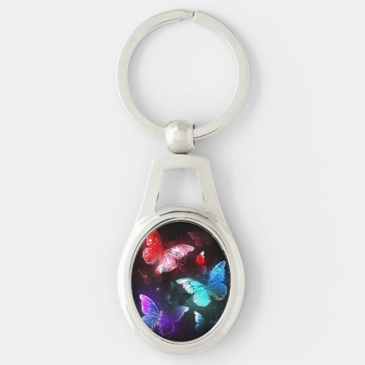 夜白熱［赤熱］光を放つの蝶3匹 キーホルダー (正面)