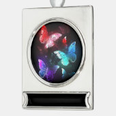 夜白熱［赤熱］光を放つの蝶3匹 シルバープレートバナーオーナメント (左)