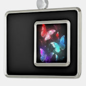 夜白熱［赤熱］光を放つの蝶3匹 シルバープレートフレームオーナメント (左)