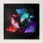 夜白熱［赤熱］光を放つの蝶3匹 ジグソーパズル (縦)