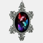 夜白熱［赤熱］光を放つの蝶3匹 スノーフレークピューターオーナメント (左)