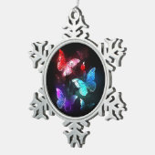 夜白熱［赤熱］光を放つの蝶3匹 スノーフレークピューターオーナメント (右)