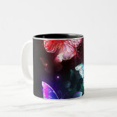 夜白熱［赤熱］光を放つの蝶3匹 ツートーンマグカップ (正面左)