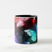 夜白熱［赤熱］光を放つの蝶3匹 ツートーンマグカップ (中央)