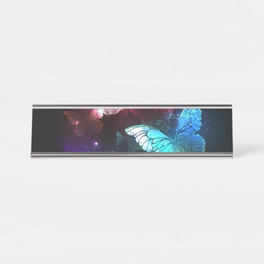 夜白熱［赤熱］光を放つの蝶3匹 デスクネームプレート (正面)
