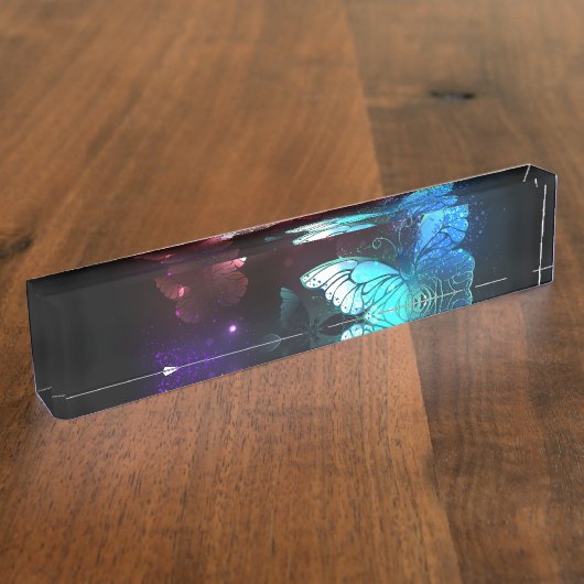 夜白熱［赤熱］光を放つの蝶3匹 デスクネームプレート (側面)