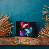 夜白熱［赤熱］光を放つの蝶3匹 フォトプラーク (側面)