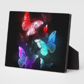 夜白熱［赤熱］光を放つの蝶3匹 フォトプラーク (側面)