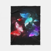 夜白熱［赤熱］光を放つの蝶3匹 フリースブランケット (正面)