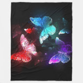 夜白熱［赤熱］光を放つの蝶3匹 フリースブランケット (正面)