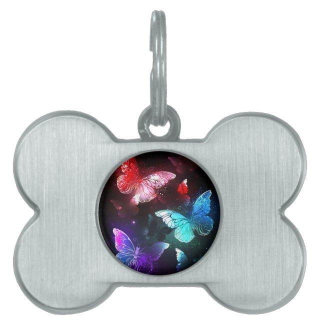 夜白熱［赤熱］光を放つの蝶3匹 ペットネームタグ (正面)