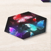 夜白熱［赤熱］光を放つの蝶3匹 ペーパーコースター (アングル)