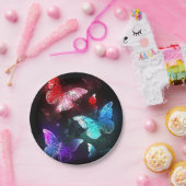 夜白熱［赤熱］光を放つの蝶3匹 ペーパープレート (パーティー)