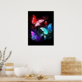 夜白熱［赤熱］光を放つの蝶3匹 ポスター (キッチン)