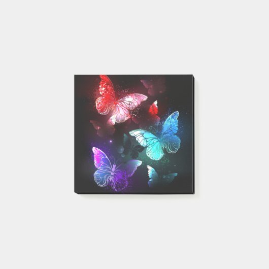 夜白熱［赤熱］光を放つの蝶3匹 ポストイット (正面)