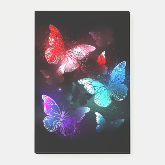 夜白熱［赤熱］光を放つの蝶3匹 ポストイット (正面)