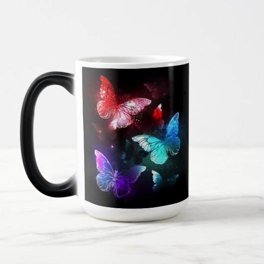 夜白熱［赤熱］光を放つの蝶3匹 モーフィングマグカップ (左)