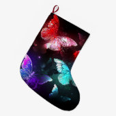 夜白熱［赤熱］光を放つの蝶3匹 ラージクリスマスストッキング (正面 (吊り時))