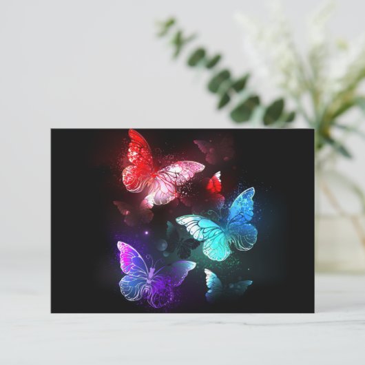 夜白熱［赤熱］光を放つの蝶3匹 出欠カード (スタンド正面)