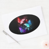 夜白熱［赤熱］光を放つの蝶3匹 楕円形シール (封筒)