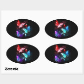 夜白熱［赤熱］光を放つの蝶3匹 楕円形シール (シート)