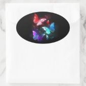 夜白熱［赤熱］光を放つの蝶3匹 楕円形シール (バッグ)