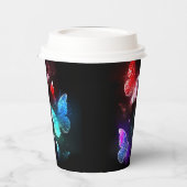 夜白熱［赤熱］光を放つの蝶3匹 紙コップ (左)