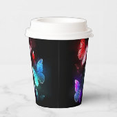 夜白熱［赤熱］光を放つの蝶3匹 紙コップ (右)