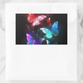 夜白熱［赤熱］光を放つの蝶3匹 長方形シール (バッグ)