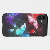 夜白熱［赤熱］光を放つの蝶3匹 iPhoneケース (裏面横)
