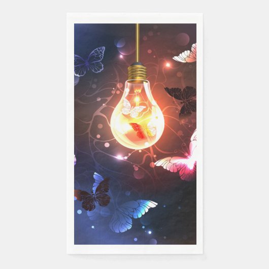 夜白熱［赤熱］光を放つ蝶の電球 (正面)