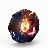 夜白熱［赤熱］光を放つ蝶の電球 フォトブロック (左)