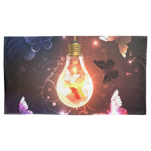 夜白熱［赤熱］光を放つ蝶の電球 枕カバー (正面)