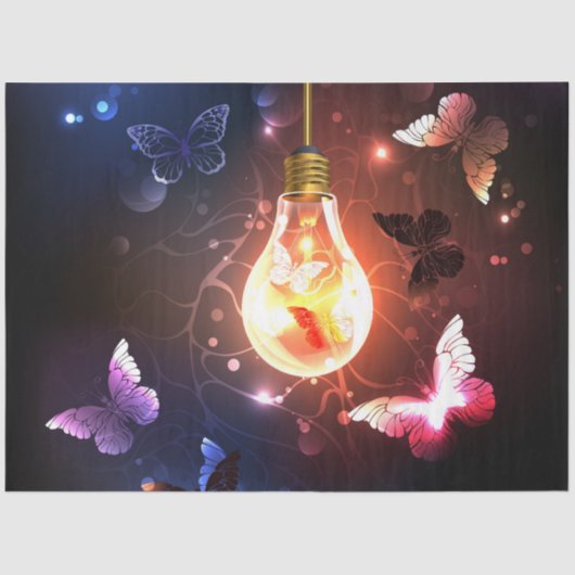 夜白熱［赤熱］光を放つ蝶の電球 薄葉紙 (正面)
