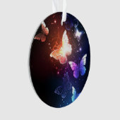 夜白熱［赤熱］光を放つ蝶 オーナメント (正面)