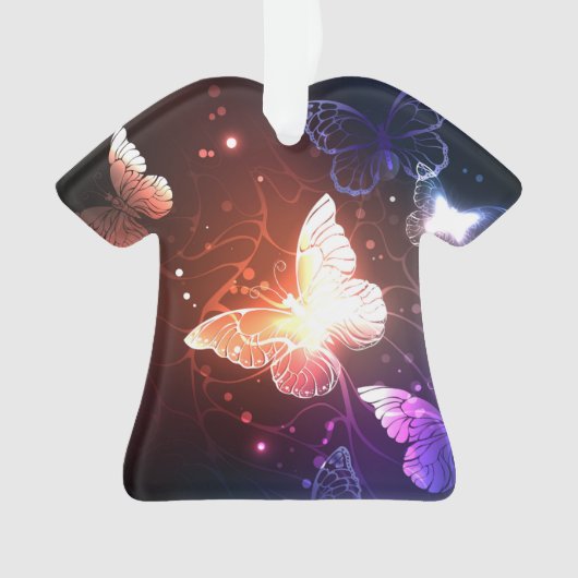 夜白熱［赤熱］光を放つ蝶 オーナメント (正面)