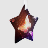 夜白熱［赤熱］光を放つ蝶 オーナメント (正面)