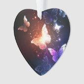 夜白熱［赤熱］光を放つ蝶 オーナメント (正面)