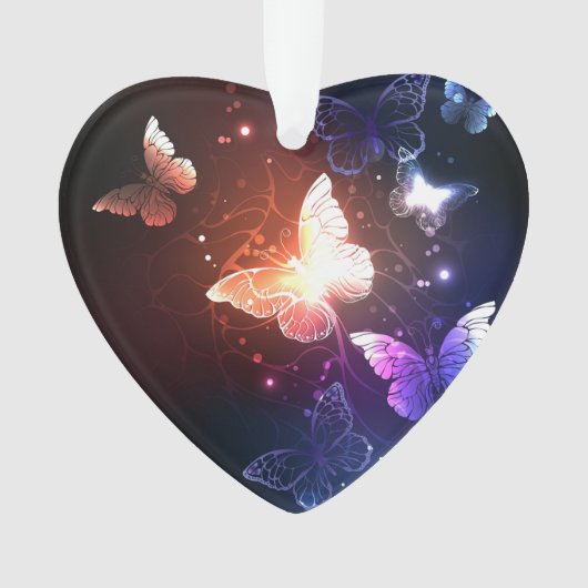 夜白熱［赤熱］光を放つ蝶 オーナメント (正面)