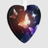 夜白熱［赤熱］光を放つ蝶 オーナメント (正面)