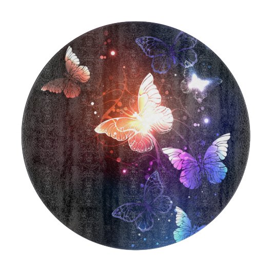 夜白熱［赤熱］光を放つ蝶 カッティングボード (正面)