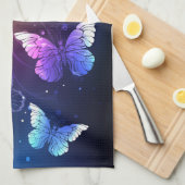 夜白熱［赤熱］光を放つ蝶 キッチンタオル (四つ折り)