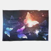 夜白熱［赤熱］光を放つ蝶 キッチンタオル (横)