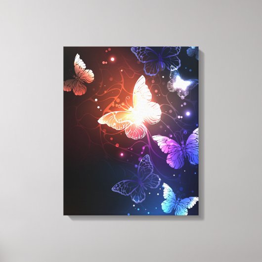 夜白熱［赤熱］光を放つ蝶 キャンバスプリント (正面)