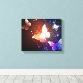 夜白熱［赤熱］光を放つ蝶 キャンバスプリント (インサイチュ (ウッドフロア))
