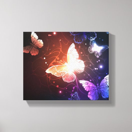 夜白熱［赤熱］光を放つ蝶 キャンバスプリント (正面)